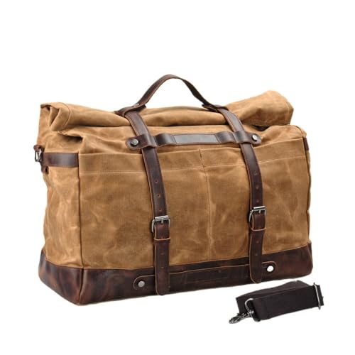 Fokeスポーツ、防水、アウトドア旅行、多機能キャンバスバッグ、レトロな自転車サイドバッグ、大容量、通学、旅行、運動、ビジネス、ジム、キャンバス (カーキ)