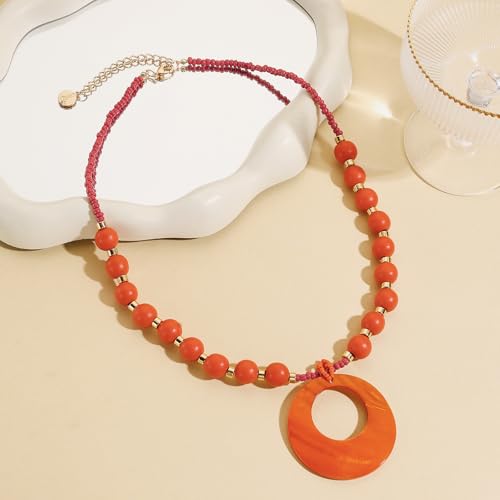 Coiris Shell Pendant Necklace for Women Long Natural Wood Beads Bohemian Handmade Chunky Jewelry for Women2