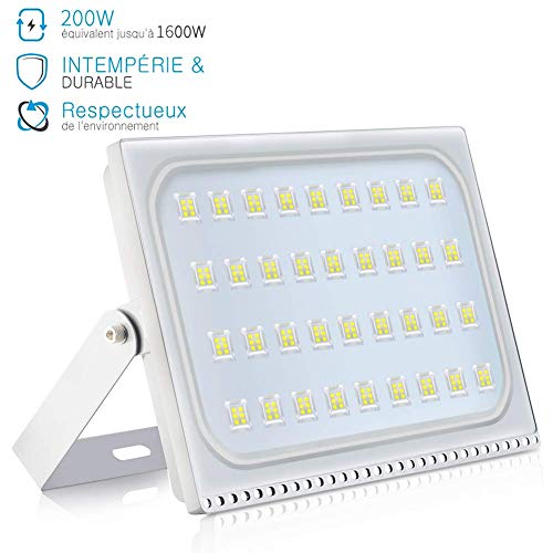 Projecteur LED exterieur Horypt Lumineux X 200W Lampadaire exterieur Mural 6000K 20000LM, sans Prise Lumière froide Etanche IP65 Diffusion à 120° idéal pour entrepôts, hangars industriels et commerces