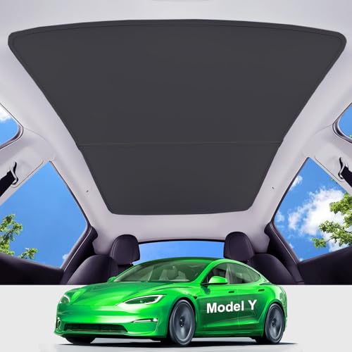 Image of Upgrade Tesla Model Y Sunshade Roof [Never Sag Gap, Nano Ice-Crystal Coatings] 3-Gen Heat Insulation Keep Cooling Foldable Glass Roof Sun Shade, Accessories for Model Y 2020~2024,Tesla Interior Black