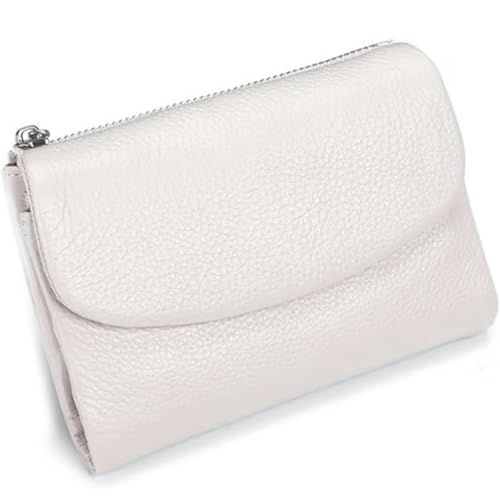 Unisex Pebble Leather Wallet, Women's Genuine Leather Coin Purse with Credit Card Holder, Coin Holder & Cash Slots (White)