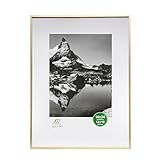 FrameWorks 18”x24” Matted to 12”x18” – Deluxe Brass Gold Aluminum Contemporary Picture Frame with Te