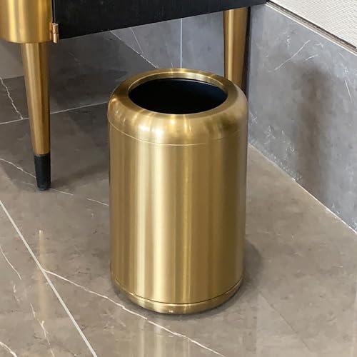 Image of 2.6Gallon /10L Bathroom Brass Trash Can, Bronze Brushed Gold Garbage Can, Stainless Steel Waste Basket, for Bedroom Hotel Powder Room Rv Home Toilet Office (135 Gold)