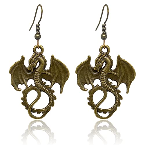 QUPENGXU Wearable Treasures Game of Thrones Targaryen Pendant Punk Dragon Drop Earrings For Women (Bronze)