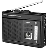 Kassettenspieler Recorder Konverter mit AM FM Radio, Kassette zu MP3 über SD Karte, Kassettenspieler Unterstützung externes Mikrofon mit 3.5mm Kopfhörerbuchse angetrieben durch Typ-C oder (Schwarz)