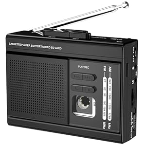 Cassette Player Recorder Converter with AM FM Radio,Cassette to MP3 via SD Card,Cassette Tape Player Support External Microphone with 3.5mm Headphone Jack Powered by Type-C or AA Battery