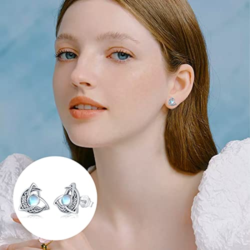 Celtic Moon Stud Earrings 925 Sterling Silver Crescent Earrings Celtic Knot Triangle Vintage Stud Earrings Good Luck irish gifts for women4