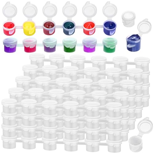 Caffox 240-Piece Empty Paint Pot 40 Strips Acrylic Mini Paint Container Strip Storage with Lid for Classrooms School Art & Crafts 3ml/ 0.1oz