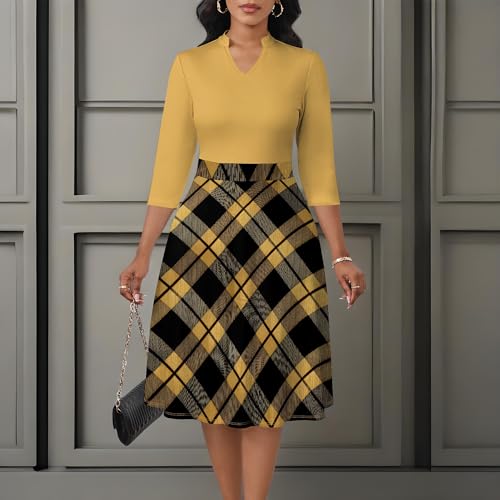 Image of PinkPatty Women's Casual A-line Midi Dresses 3 /4 Sleeve V Neck Fit and Flare Dress with Pockets