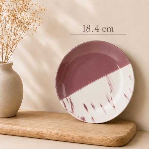 Image of The Earth Store Dual Tone Magenta Italian 7 Inch Ceramic Quarter Plates Set of 4 | Microwave & Dishwasher Safe Plate | Half Plate for Dessert, Snacks, Dinner | Snack Plates for Gifting, Daily Use