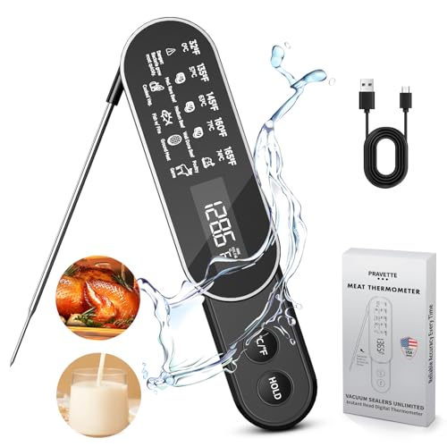 PRAVETTE 3X Faster 0.5s Instant Read Meat Thermometer, 2025 Rechargeable ±0.5℉ NIST Certified Wireless Food Thermometer, Waterproof, Auto Wake/Sleep, Rotation Display & Temp Lock for BBQ, Candy, Grill
