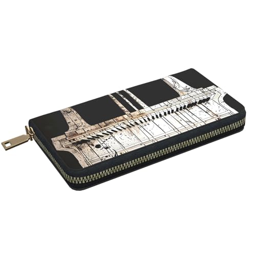 Piano Printed Long Wallet for Women Men Cute Coin Purse with Card Holder2