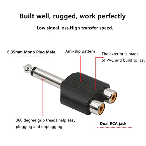 Adaptador 6.35 mm macho a RCA hembra 5 unidades miniatura 3