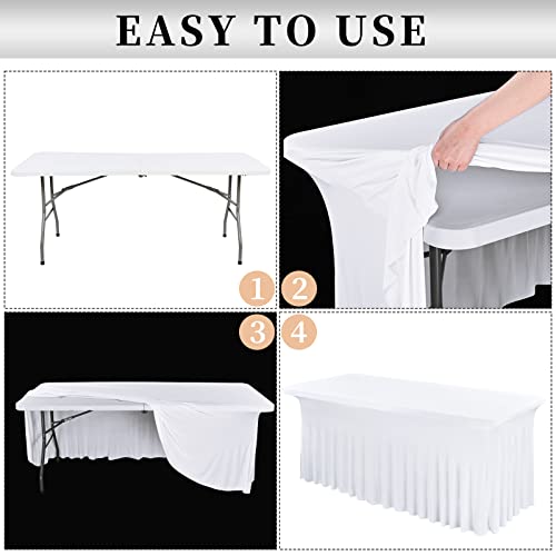 Rewomc 2 Pack 8Ft Spandex Table Skirt Fitted White Stretch Tablecloth,One-Piece Wrinkle-Resistant Ruffles Design Installs In Seconds,Perfect For Rectangle Tables Banquets Parties Wedding Thanksgiving #TOP6