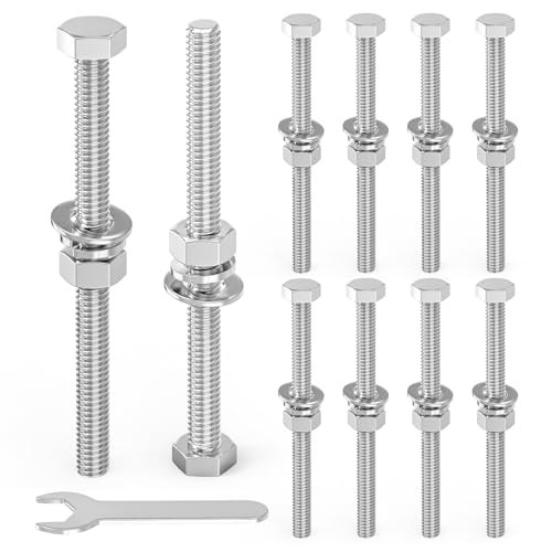 Image of 10PCS 3 /8-16 x 6 304 Stainless Steel Fully Threaded Bolt with Nut Flat & Lock Washers and Spanner