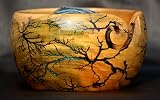 Lichtenberg - Cuenco de madera hecho a mano para tejer bolas, cuencos de hilo con agujeros, soporte para cuenco de ganchillo, cuenco de almacenamiento de hilo de 7 x 4 pulgadas (verde-A)