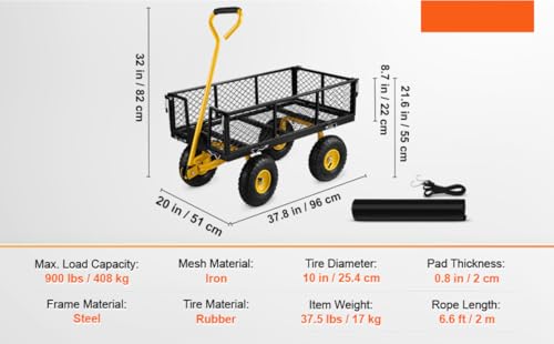 Garden Carts Heavy-Duty Yard Dump Wagon Cart Steel Lawn Utility Cart 900LBS - Thumbnail 5