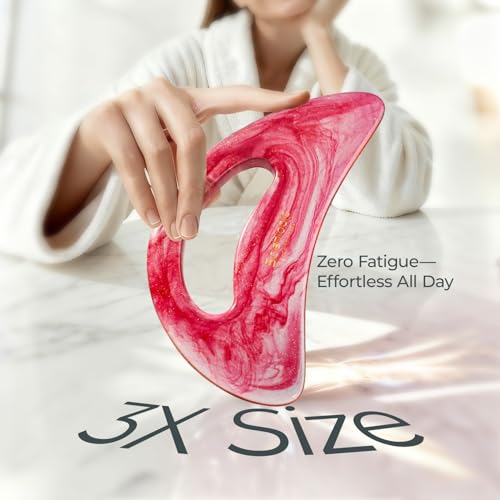 Image of Scienlodic Gua Sha Massage Tool with Handle (Resin) Larger Guasha Body Scraping Tool for Back Legs Neck Massage, Lymphatic Drainage, Cellulite Remove - Large Red