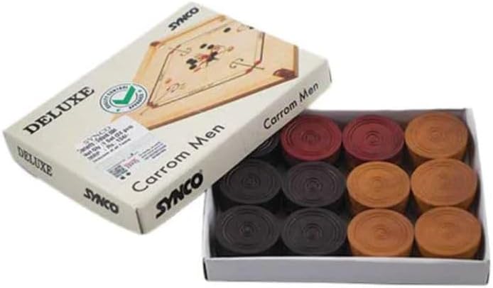 Synco Professional Wooden Carrom Coins Set | 24 Carrom Board Coins in Special Case (Delux)