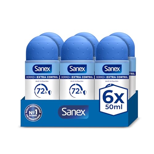 Sanex Dermo controlo extra desodorizante anti-respirável Roll-On 72 horas 6 x 50 ml– proteção eficaz contra o suor e o mau odor – dermatologicamente testado– contém 0% álcool