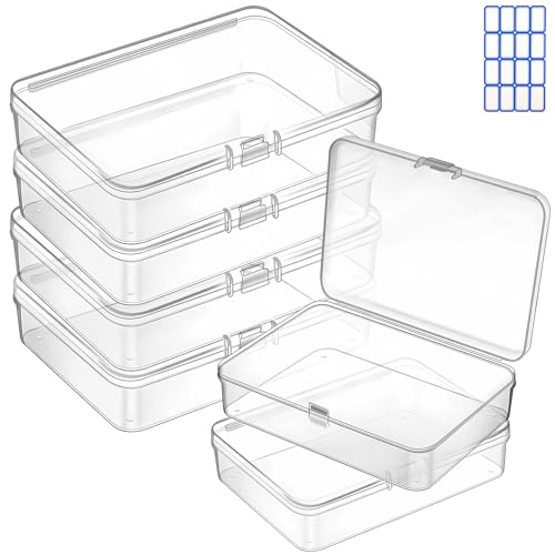 Image of DUOFIRE 6 Pcs Mini Plastic Storage Containers Box with Lid, 3.5x2.4x0.9 Inches Clear Rectangle Box for Beads, Jewelry, Game Pieces, Business Cards, and Craft Accessories