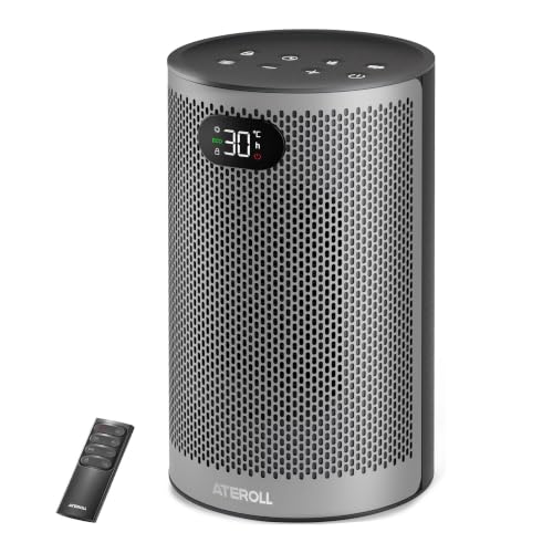 Ateroll Calefactor Bajo Consumo 1500W, Calefactor Cerámico PTC, Calefactor Silencioso con Termostato, 3 Modos, Temporizador 8H, Modo ECO, Bloqueo Infantil, Protección Antivuelco y Sobrecalentamiento