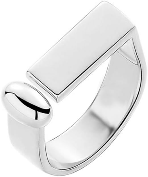 Dtja Rectangle Oval Ball Statement Ring for Women Fashion Polished Geometric Open Wrap Band Rings Comfort Fit Chic Wedding Holiday Party Jewelry Size 7