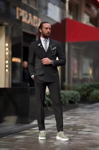 Men's Suit 2 Piece Set Slim Fit Suits for Men Double Breasted Tuxedos for Wedding Prom Business Suit Blazer Pants4