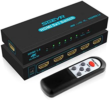 HDMI Switch 4K SGEYR HDMI Switch 5 In 1 Out HDMI Splitter Switcher 5 Ports HDMI Selector Box with Remote Support HDCP1.4 4K@30hz UHD 3D 1080P for PS4/Xbox/Fire TV/DVD Player/HDTV
