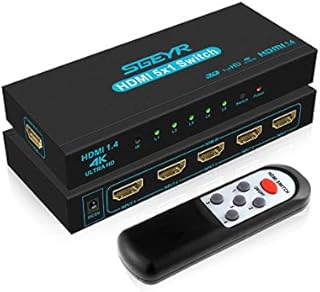 HDMI Switch 4K SGEYR HDMI Switch 5 In 1 Out HDMI Splitter Switcher 5 Ports HDMI Selector Box with Remote Support HDCP1.4 4K@30hz UHD 3D 1080P for PS4/Xbox/Fire TV/DVD Player/HDTV
