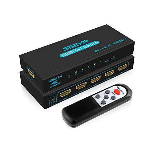 HDMI Switch 4K SGEYR HDMI Switcher 5x1 con Control Remoto Switch HDMI 1.4 Automático Selector Switcher Soporta 4K 30Hz 2K UHD 3D 1080P para PS3/4 Xbox DVD HDTV Proyector