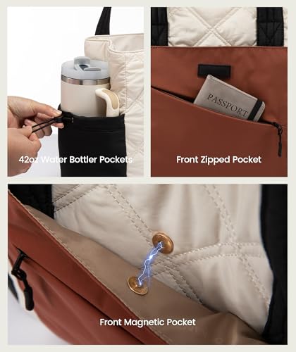 LOVEVOOK Tote Bag for Women, Puffer Bag and Work Bags with Zipper for Travel, Daily, School, Quilted Nurse Shoulder, 2pcs - Image 6