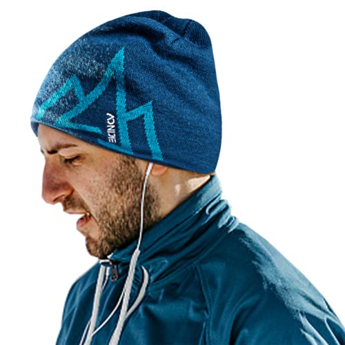 Foto von Joscoal Merinowolle Mütze Merino Wool Beanie Haube für Damen Herren Unisex Warme Strickmütze Sportmütze Frühling Herbst Winter Weich & Hochwertig (Blau)