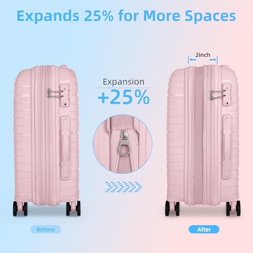 LARVENDER Carry On Luggage 22x14x9 Airline Approved, 20 Inch Hardshell & Lightweight PP Carry On Suitcase for Women with Spinner Wheels TSA Lock, Light Pink3