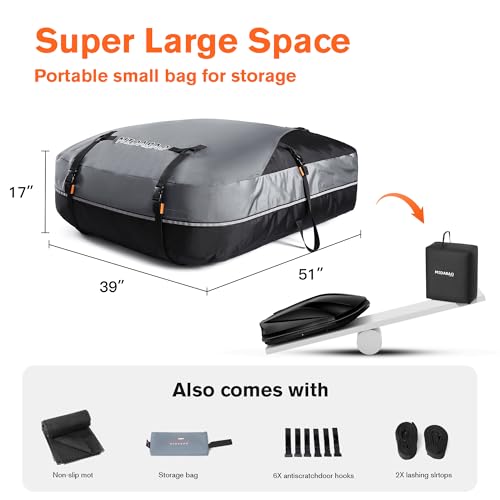 Waterproof Rooftop Cargo Carrier Bag, 100% Waterproof Sealing with Anti-Slip Mat, Fits Vehicles with or Without Roof Rack, 21 Cubic Feet