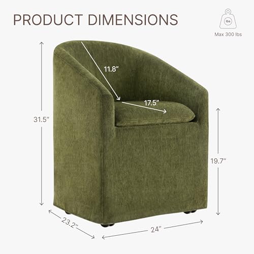 Image of KISLOT Upholstered Dining Chairs Set of 1 with Casters, Modern Side Barrel Armchair with Washable Slipcover & Sturdy Metal Frame for Diningroom Bedroom Livingroom Reading Room, Green Fabric