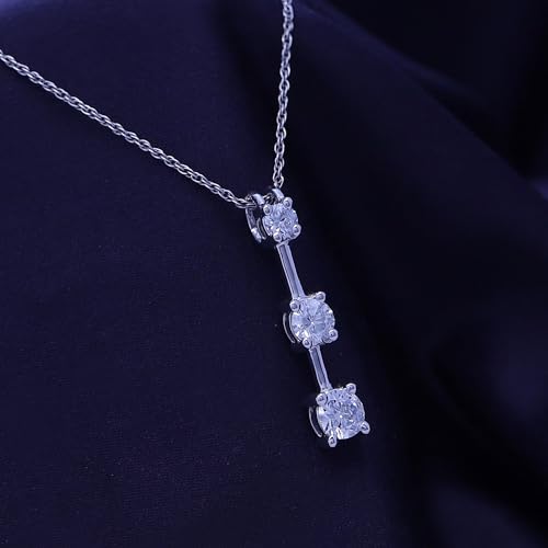 Past Present Future Three Stone Pendant Necklace, Round Cut Moissanite Or Cubic Zirconia Pendant Necklace for Women In 14K Gold Over Sterling Silver with 18" Chain4