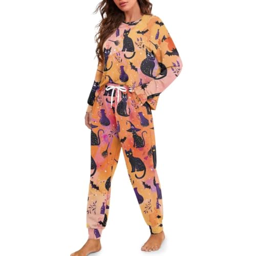 Image of Womens Lounge Set Long Sleeve Soft Pajama Sets | Casual 2 Piece Pj Outfit, Crewneck Sleepwear with Pockets, Adjustable Drawstring, Soft Comfy Fall Pajamas, Plus Size