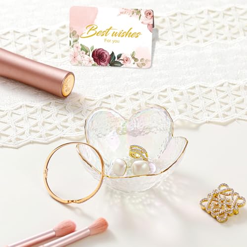 Image of White Flower Jewelry Dish Glass Ring Dish Jewelry Tray Cute Vanity Organizer Room Decor Aesthetic Nightstand Bathroom Decor Trinket Dish Ring Holder Jewellery Tray Valentine's Birthday Gifts for Women