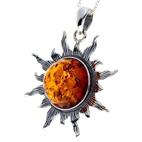 Genuine Baltic Amber & Sterling Silver Large Sun Star Pendant without Chain - 18642
