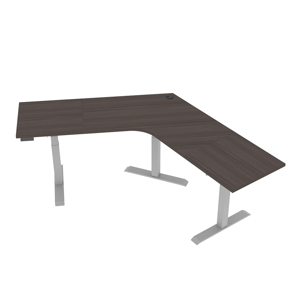 SKUTCHI DESIGNS INC. Quantum II Series V-Shaped Sit-Stand Desk | 120 Degree Electric Height Adjustable Desk | 72W X 72L | Asian Night: 5X5 Black Oak
