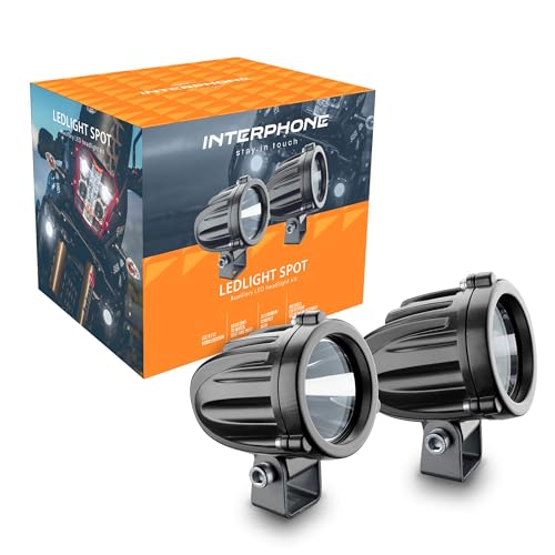 Interphone Par de focos LED para la parte delantera de la moto, kit con dos faros LED con homologación ECE R112, accesorios para moto con 10 W de potencia, 990 lúmenes y haz de luz Spot