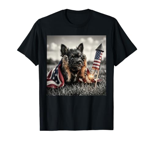 Funny Cairn Terrier American USA Flag 250 Years 4th of July T-Shirt