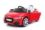 Audi TT RS Elektrisches Auto für Kinder, Rot, Original lizenziert, batteriebetrieben, Öffnungstüren, Ledersitz, 2X Motor, 12 V Batterie, 2.4 Ghz Fernbedienung, Soft Eva Räder, Glatter Start
