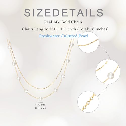 14K Gold Freshwater Cultured Pearl Chain Layered Necklaces for Women, 14 Karat Gold Jewelry Gifts for Her, 15-18 Inches3