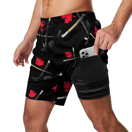 Canadian Hockey Canada Flag Men's Swim Trunks Quick Dry Bathing Suit Board Shorts with Compression Liner2