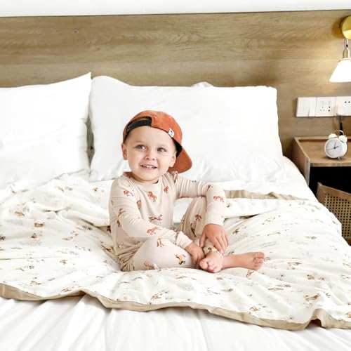 Image of GRSSDER Cotton Muslin Quilt Blanket - Silky Soft and Breathable Kids' Throw Blanket, Oversized Muslin Blankets for Newborns, Toddlers & Kids, 6 Layers Reversible Design for All Seasons, 55 inch x 69 inch