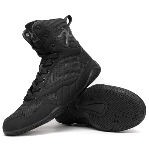 Mavonexa Mens Wrestling Shoes Men Boxing Shoes High Top Fitness Weightlifting Powerlifting Shoes Zero Drop(Black 11)