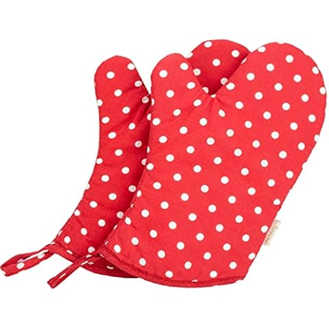 NEOVIVA Kitchen Oven Mitts for Kids, Heat Resistant Cotton Oven Gloves Set of 2 for Cooking Baking, Kitchen Gloves for Farmhouse Restaurant, Polka Dot Red Cover