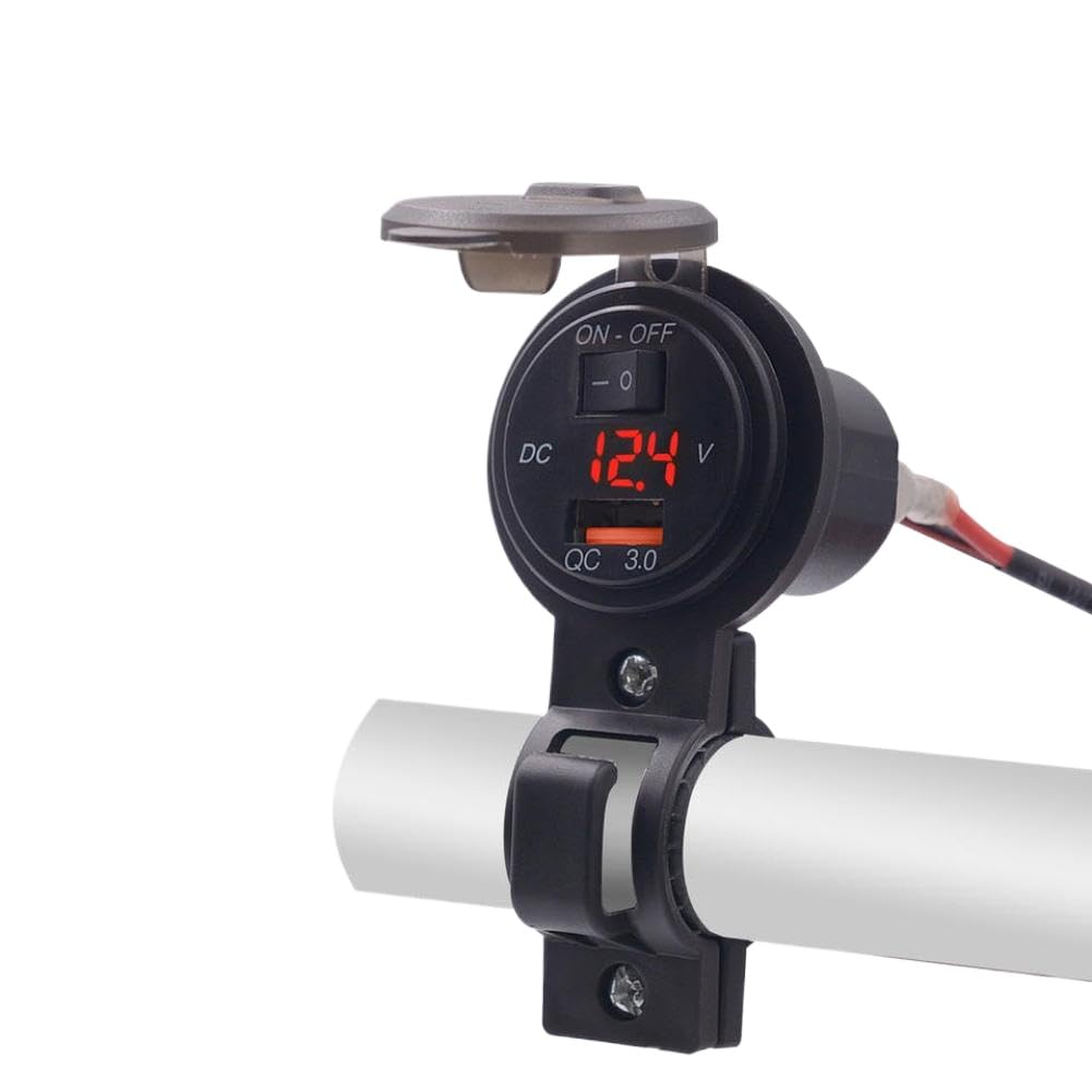 USB-Voltmeter-Schnellladegerät mit Schalter, Steckdose, kompatibel mit Motorrad, Auto, Boot, 12 V